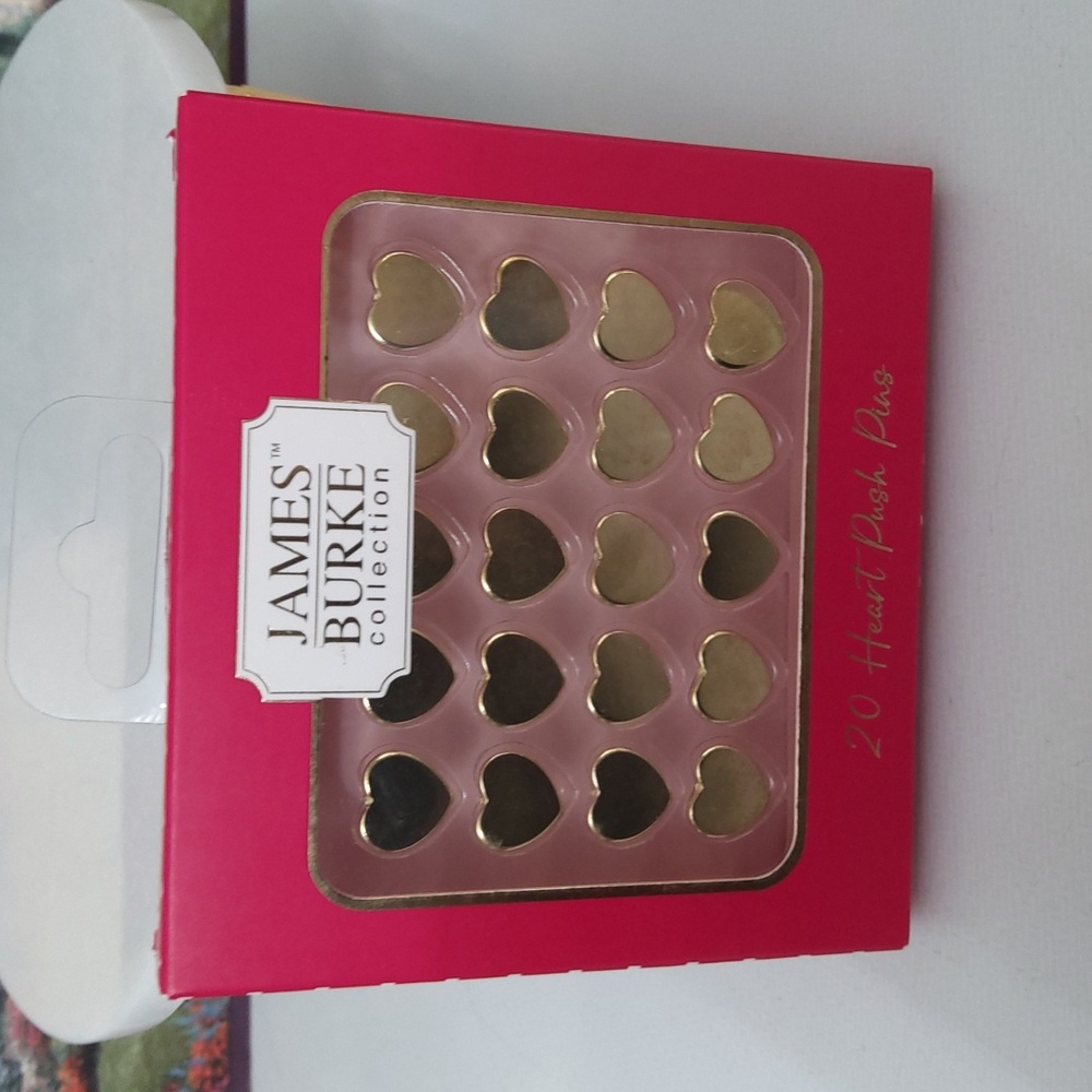 James Burke Collection Gold Heart Push Pins, New-in-Box